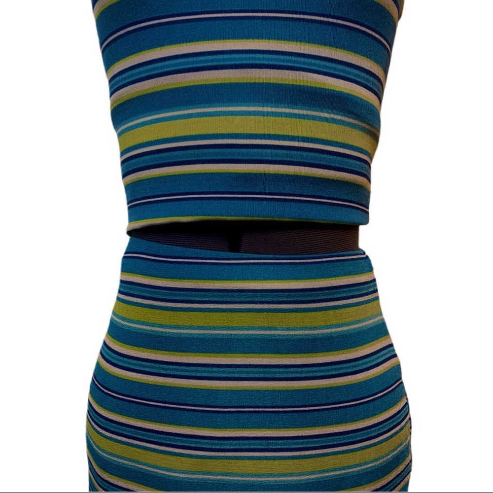 Two Piece Striped Knit Jersey Tank and Maxi Skirt